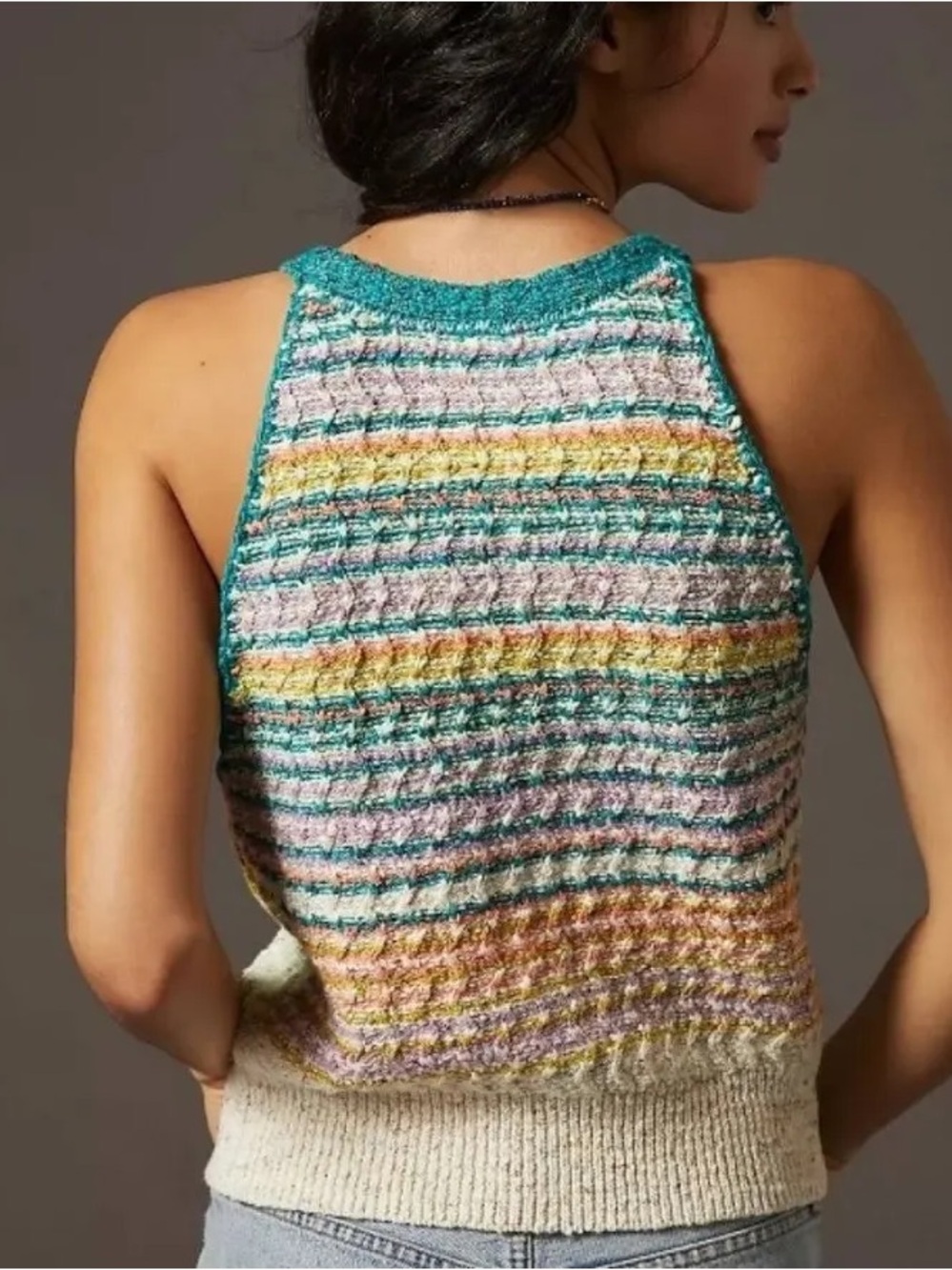 Pilcro Anthropologie Salomon Swank Tank Sweater Vest Top Rainbow Crochet - Picture 4 of 11